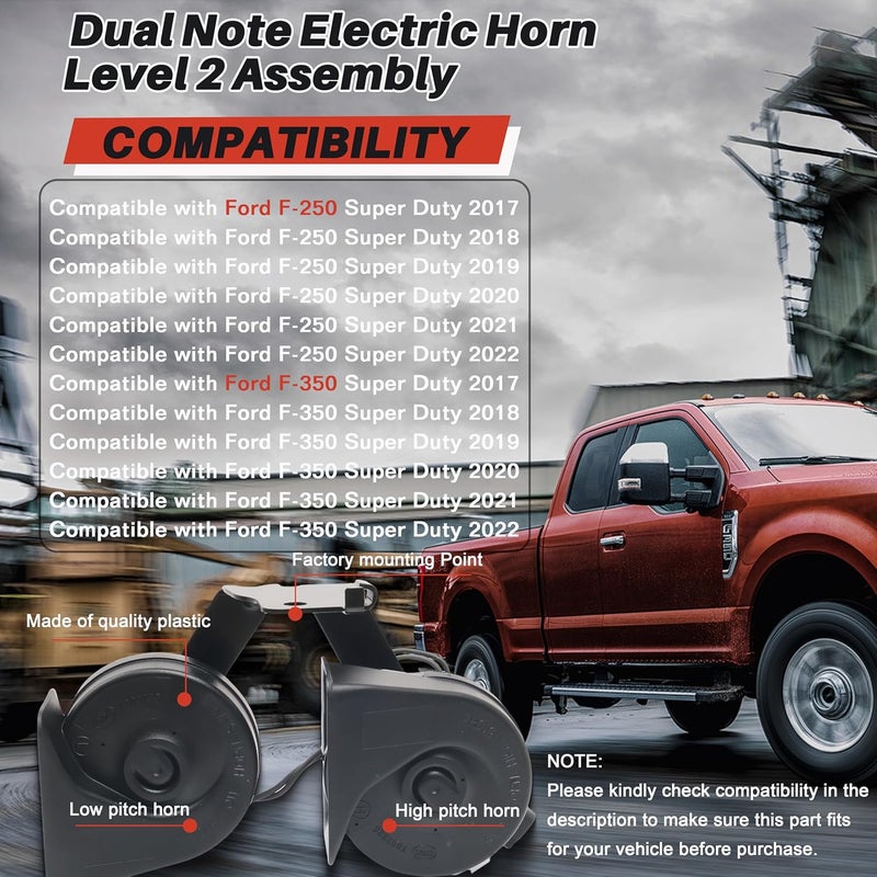 FEIMAOTUI HC3Z-13832-G Horn Replacement With Bracket Compatible with Ford F-250 F-350 Super Duty 2017 2018 2019 2020 2021 2022 Replace HC3Z13832G Dual Horn Assembly Waterproof Snail Horn - Image 4